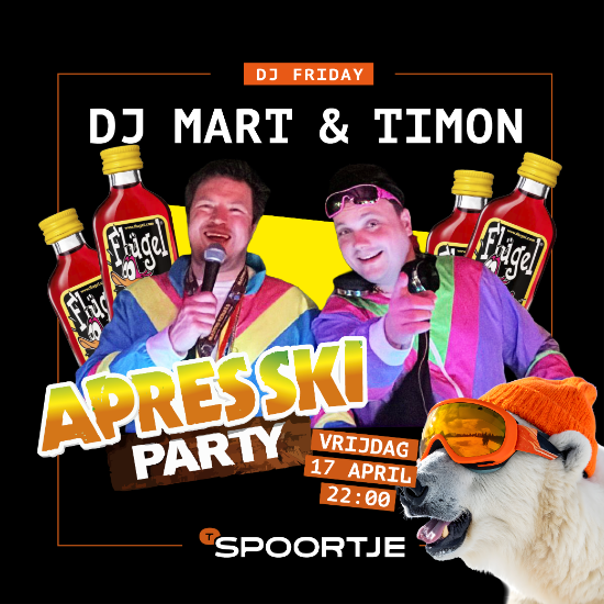 🎧❄️ 17 april: DJ-Friday: Après Ski Party bij ’t Spoortje! 🍻🎿